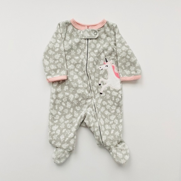 Pink and Grey Unicorn Fleece Sleeper - Picture 2 of 5